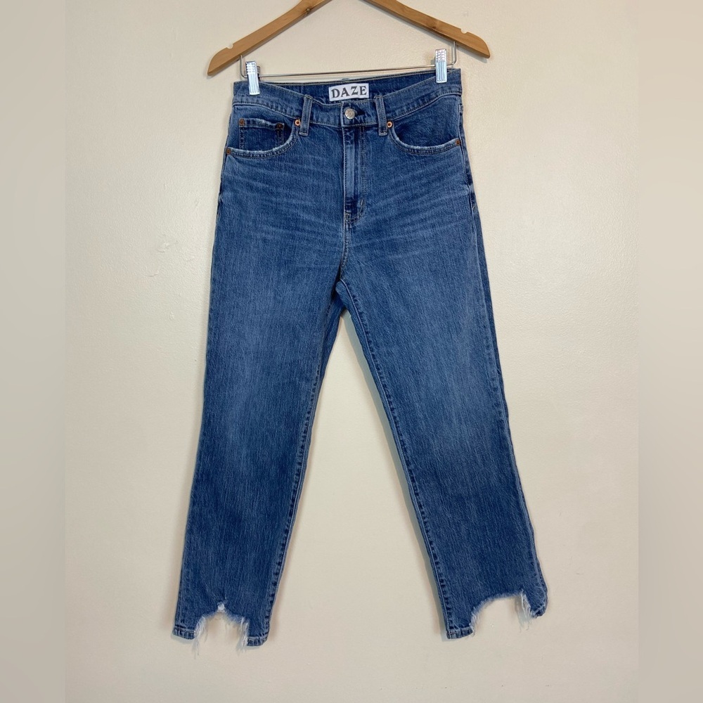 DAZE Denim High-Rise Raw Hem Straight Jeans Organic Cotton Blend